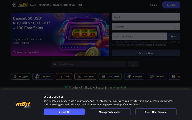 mBit Casino showing their massive game library of over 8,100 titles
