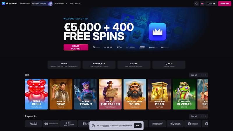 Skycrown Casino showing high RTP games and fair gaming certification